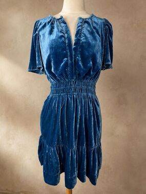 Anthropologie Sz M Somerset Mini Dress Velvet Edition Blue Velvet Mini Dress